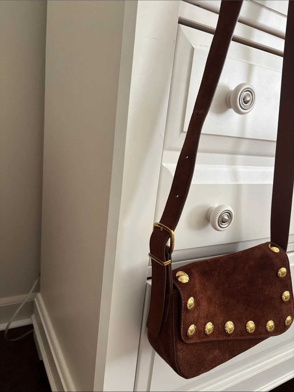Madewell Brown Suede Gold Stud Crossbody Bag - Picture 3 of 7